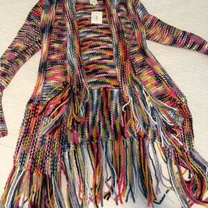 NWT Vibrant Multicolor Fringe Cardigan